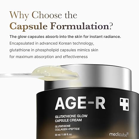 Medicube AGE-R Glutathione Glow Capsule Facial Cream - Instant Lifting Moisturizer - Collagen Peptide For Hydrating Glow - Improve Blemishes, Uneven Skin Tone - Korean Skin Care 1.69 fl.oz