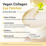 Abib Vegan Collagen Eye Patches for Wrinkles & Fine Line with Jericho Rose Jelly & Peptides, 60 Count, Korean Skin Care