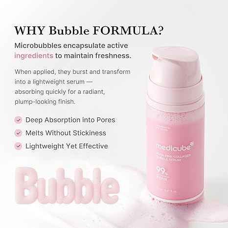 medicube PDRN Pink Collagen Bubble Serum | Bubble-to-Glow Firming Serum with 99% Purity PDRN & Low-Molecular Collagen | Lightweight, Fast-Absorbing Bubble Texture for Radiant, Plump Skin | 3.21 fl.oz